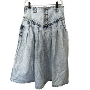Vintage acid wash midi denim skirt